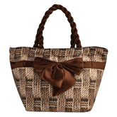 Kuber Industries Hand Purse | Polyester Hand Bag | Woman Shoulder Bag | Top Handle Handbag | Gifting Hand Purse | Ladies Tote Purse | Bow Chatai Printed Handbag | Brown